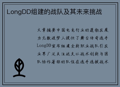 LongDD组建的战队及其未来挑战