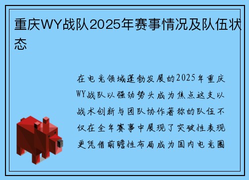 重庆WY战队2025年赛事情况及队伍状态